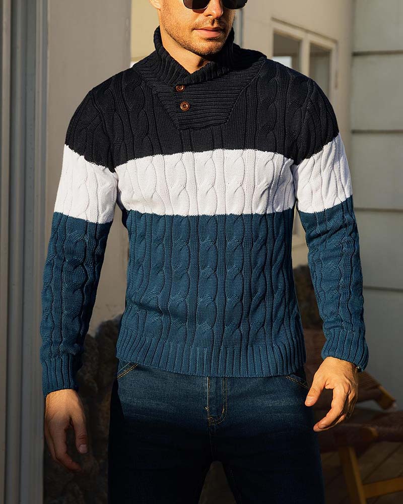 Pullover Col Haut Bouton Contraste Homme