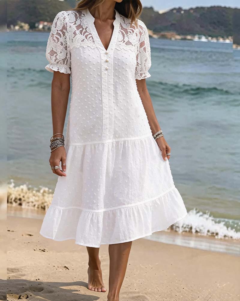 Robe Manches Ballon Dentelle Resort