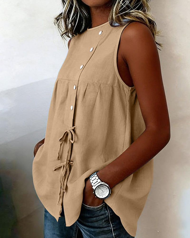 Blouse Cordon Sans Manches Bouton