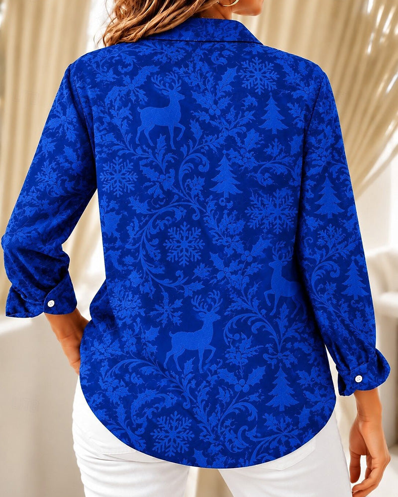 Chemise Noël Élan Flocon De Neige Imprimé Revers