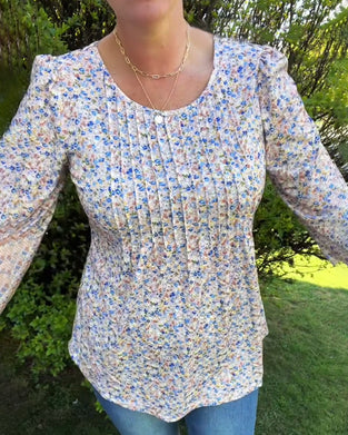 Haut À Manches Bouffantes Plissé Floral