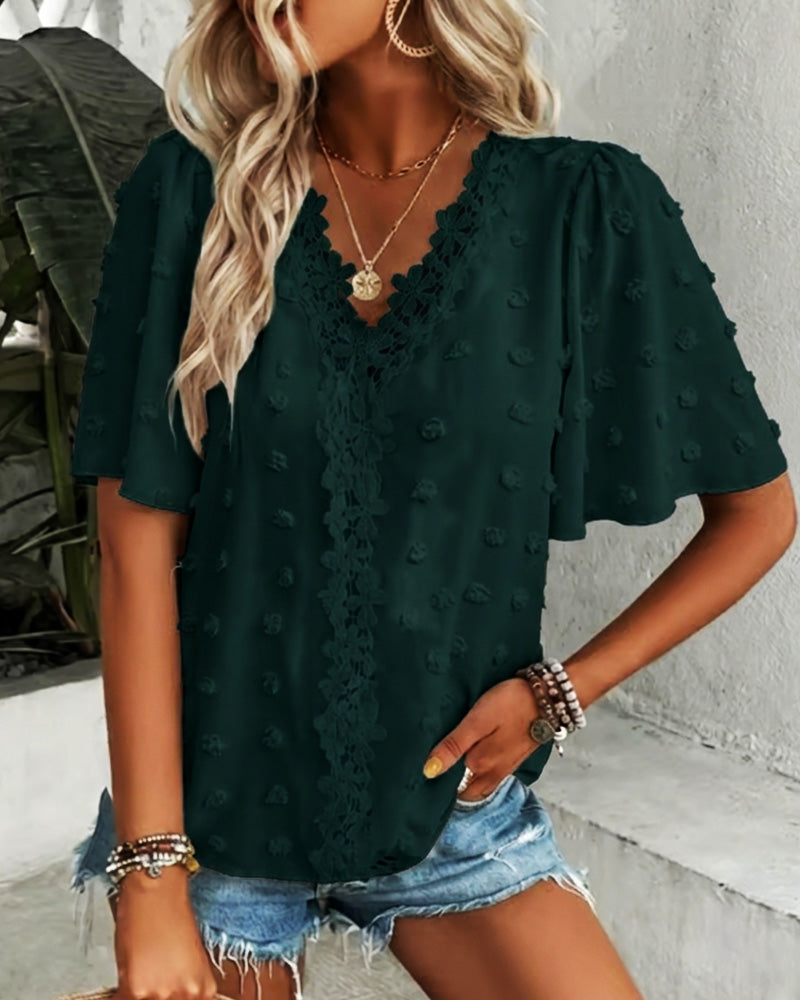 Blouse Jacquard Assemblée Manche Volant