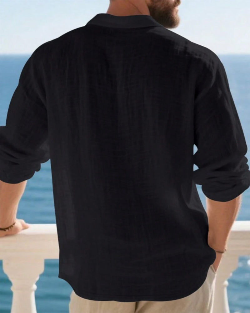 Chemise Homme Légère Coupe Ample Lin Manches Longues Polo
