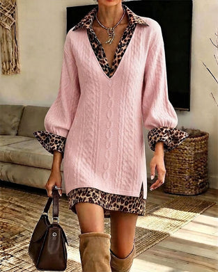 Robe Revers Léopard Mode Fente
