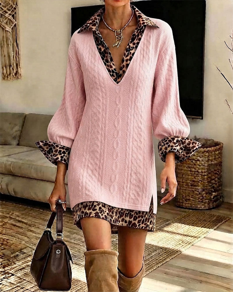 Robe Revers Léopard Mode Fente