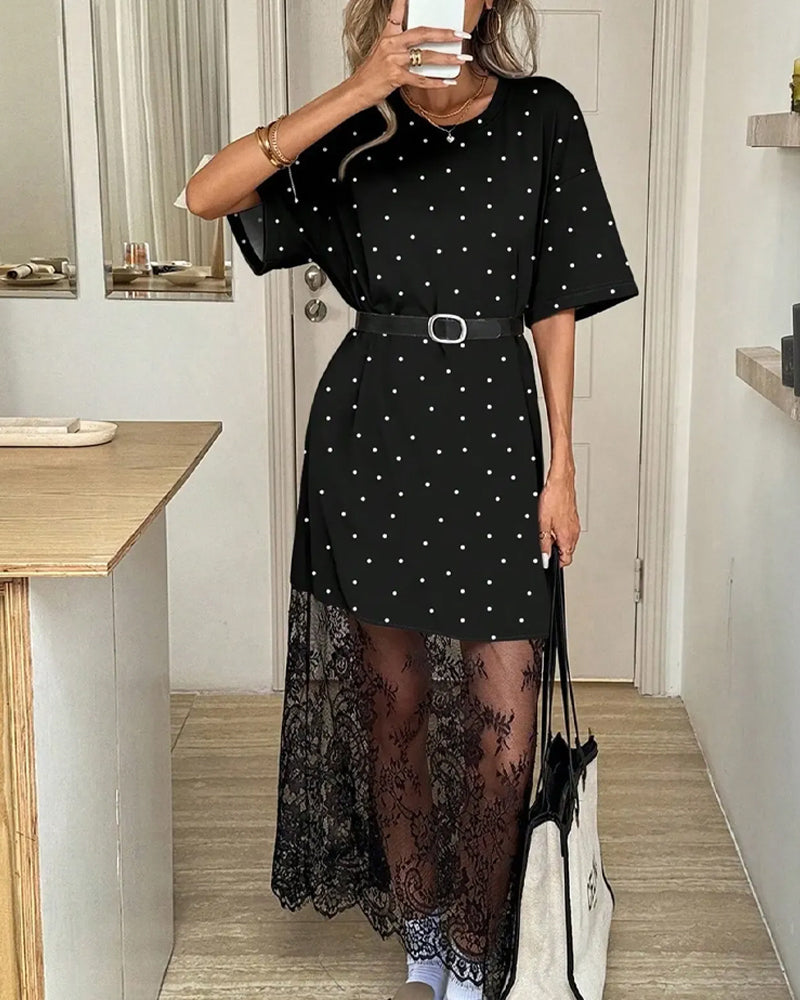 Robe À Pois Dentelle Patchwork