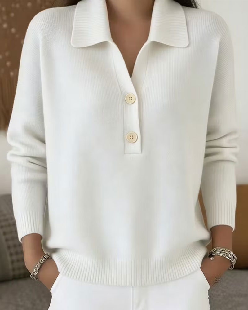Pullover Demi-Patte Bouton Décontracté