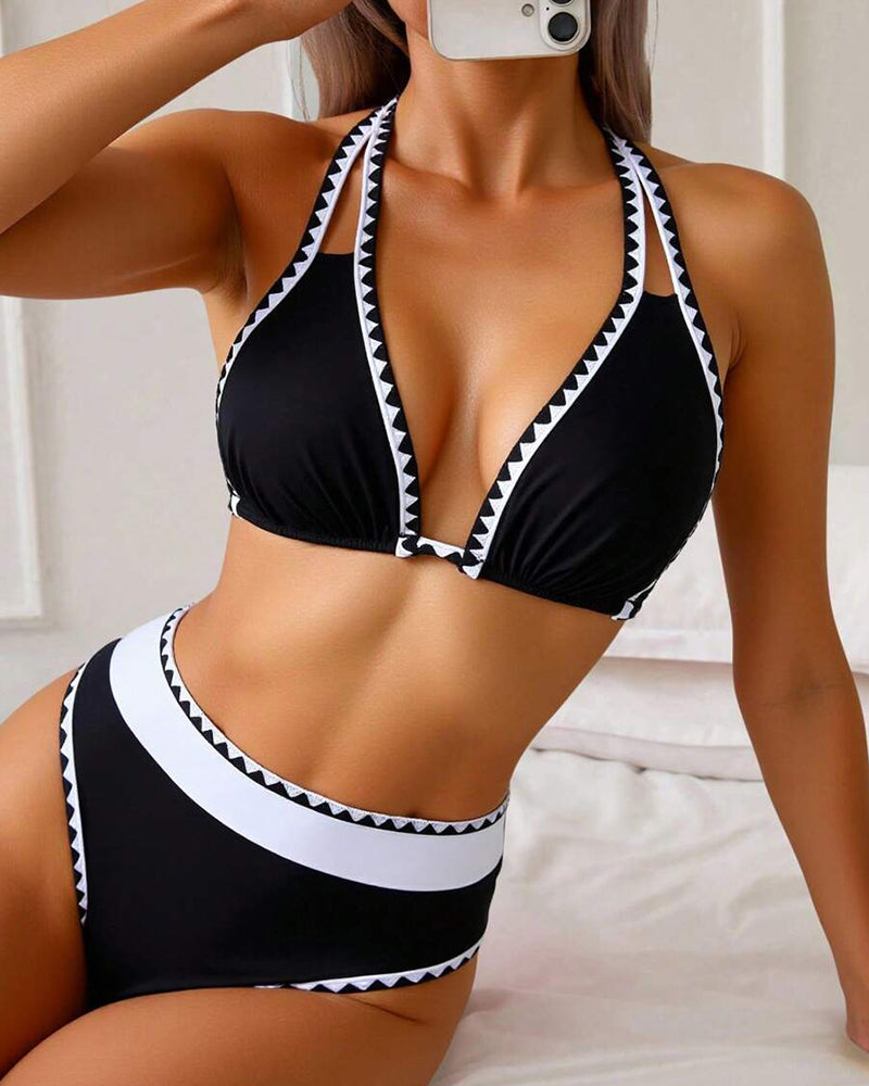 Bikini Sexy Couleur Contrastée Fendu Triangle