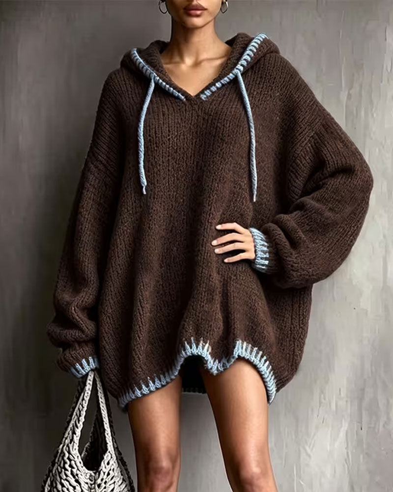 Robe Pull Contraste Cordon Capuche