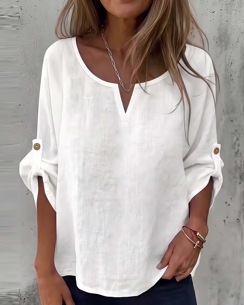 Blouse Unie Décontractée Bouton
