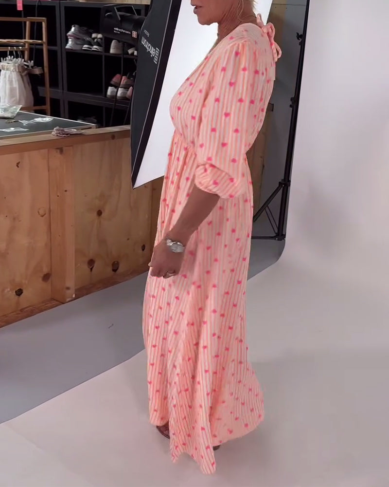 Robe Élégante Col En V Imprimé Cœur