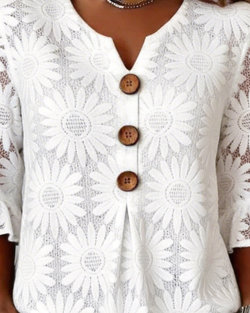 Blouse À Imprimé Marguerite Et Manches À Volants