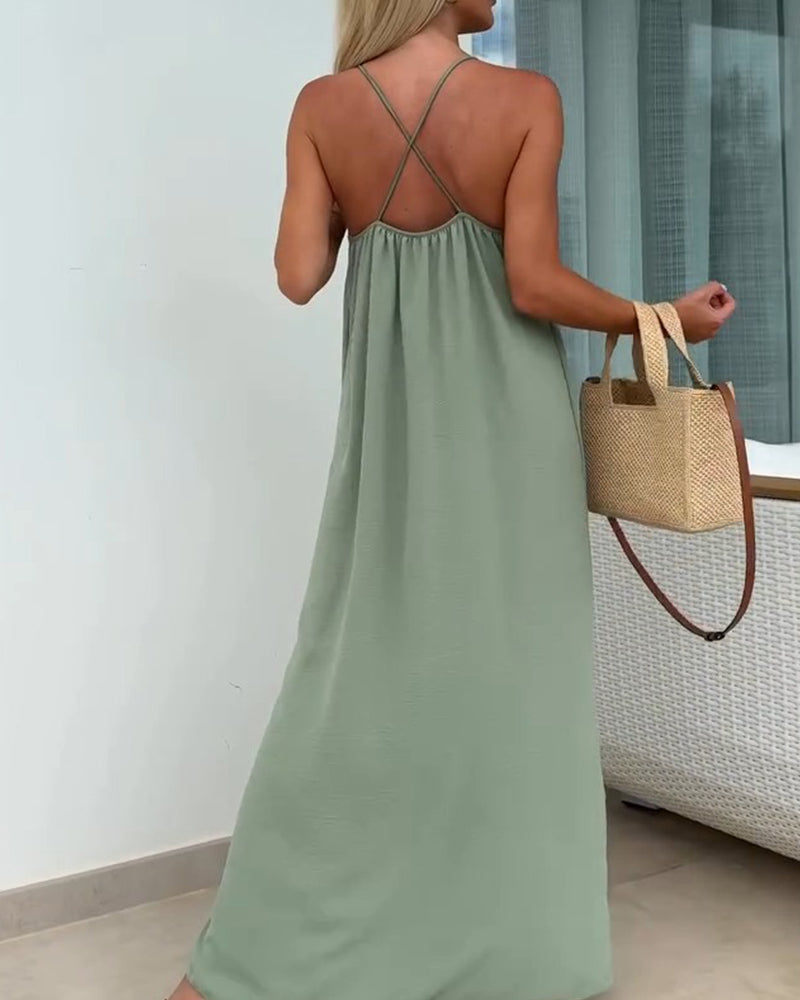 Robe Col Rond Unie Bretelles