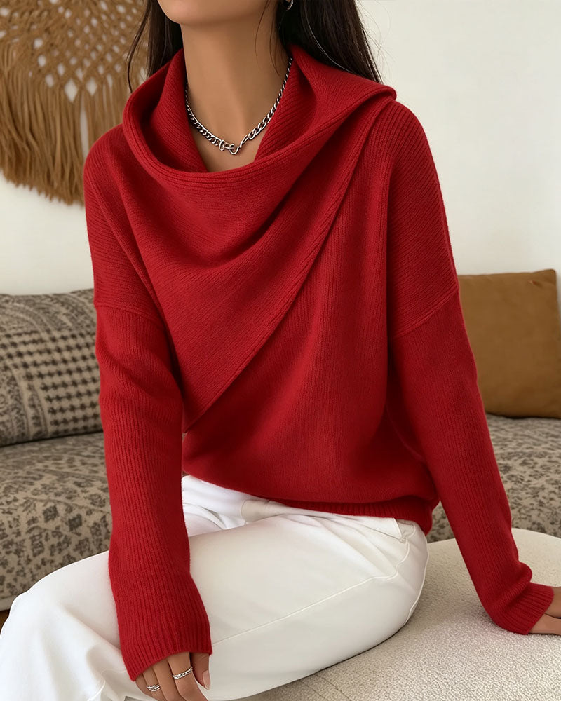 Pullover Élégant Col Mock Manches Longues Tricoté