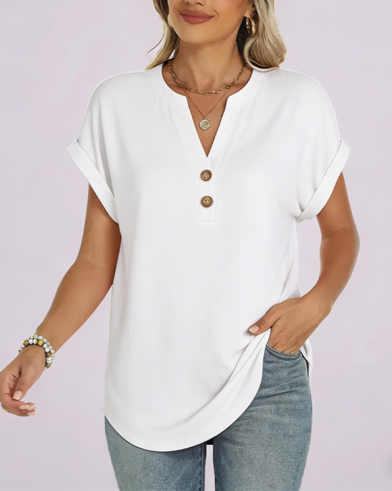 T-Shirt Uni Col V Manches Courtes