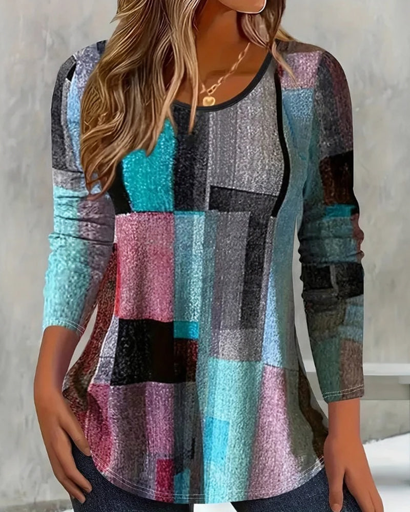 T-shirt décontracté imprimé à manches longues et col rond