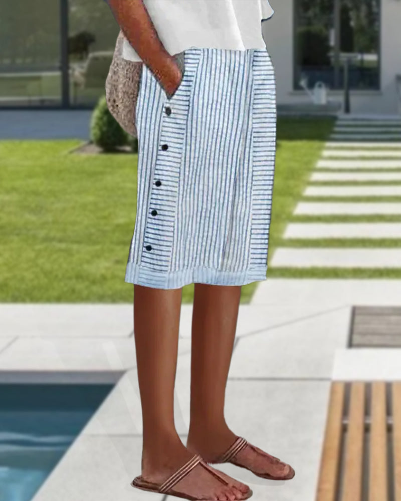 Short décontracté à rayures avec poche