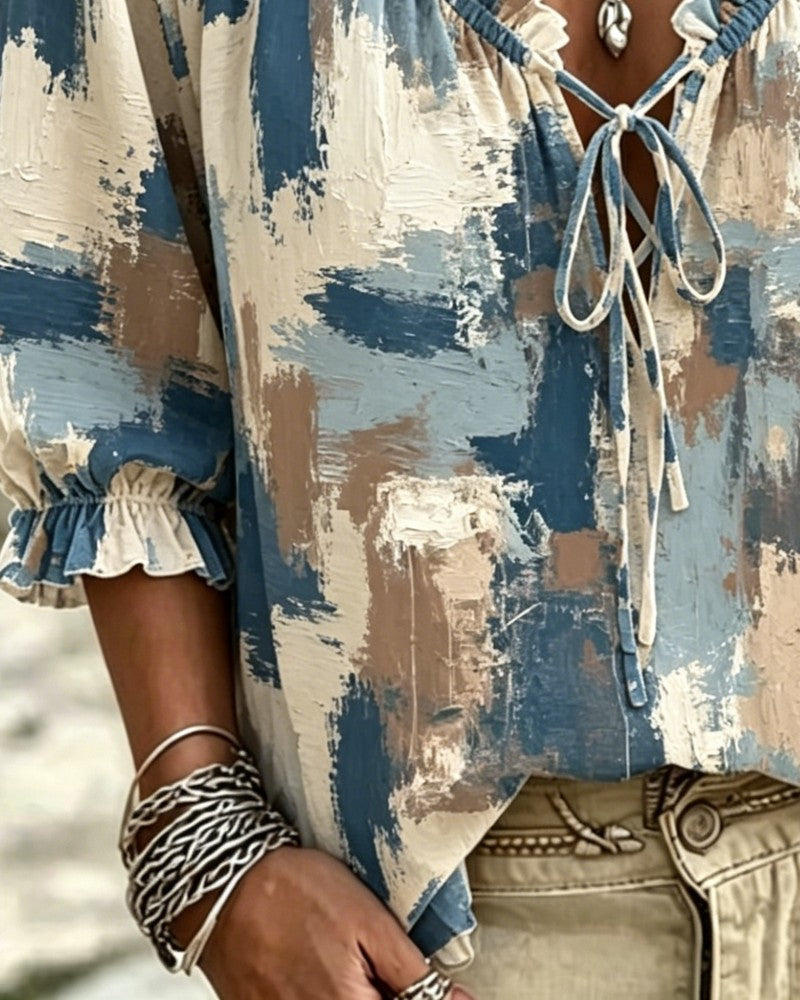 Blouse Décontractée Imprimée Col V