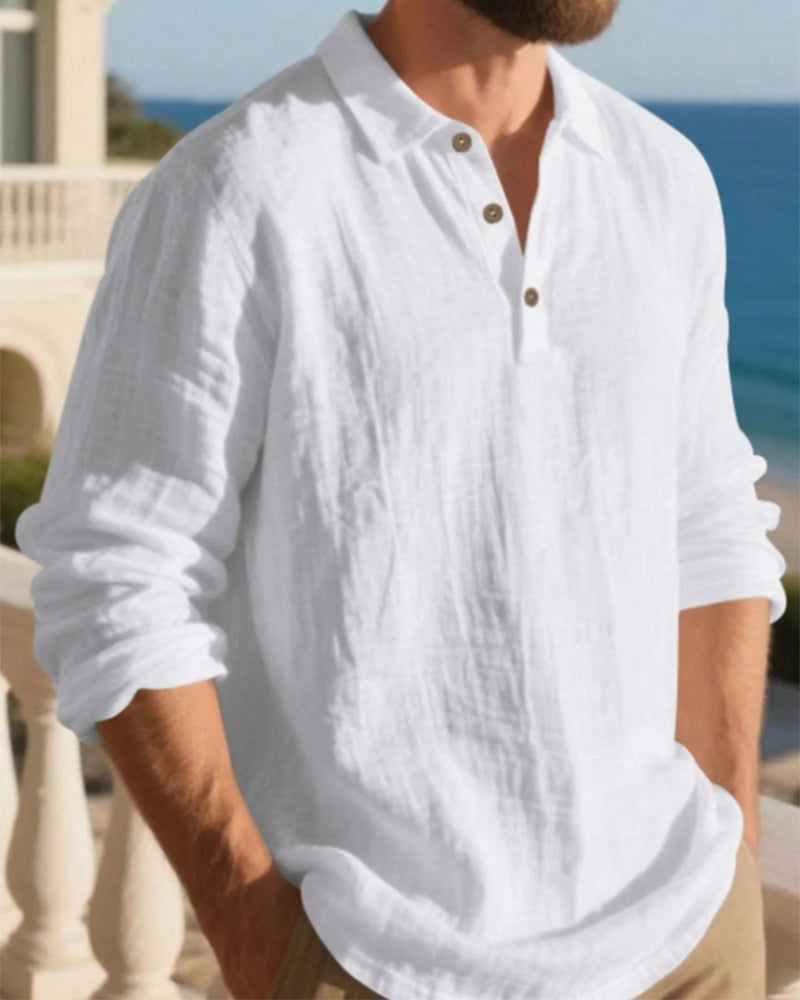 Chemise Homme Légère Coupe Ample Lin Manches Longues Polo