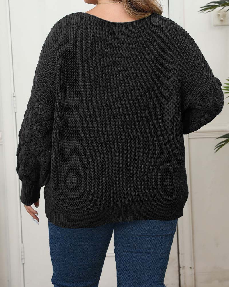 Pullover Manches Ballon Col En V Tricoté