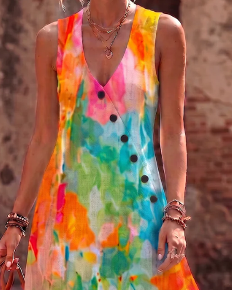 Robe Sans Manches Aquarelle Florale Élégante Maxi