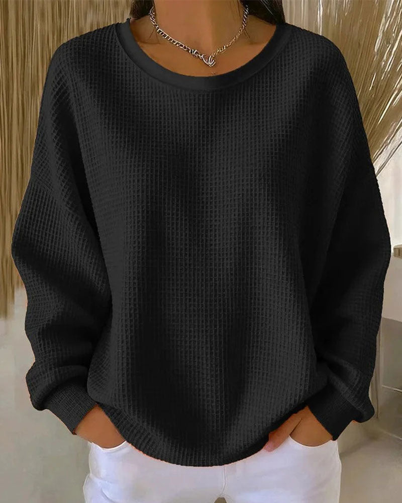 Sweatshirt Unie Texture Gaufrée Pullover