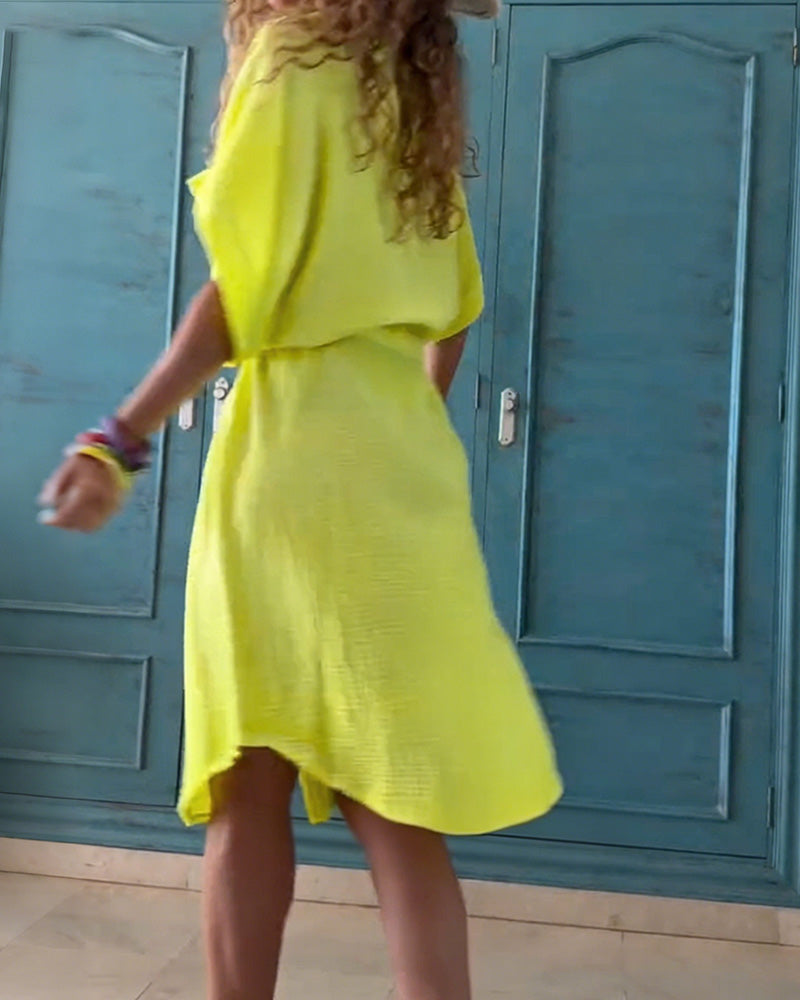 Robe Décontractée Uni À Cordon
