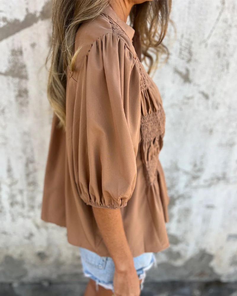 Blouse Mode Décontractée Manches Courtes Uni