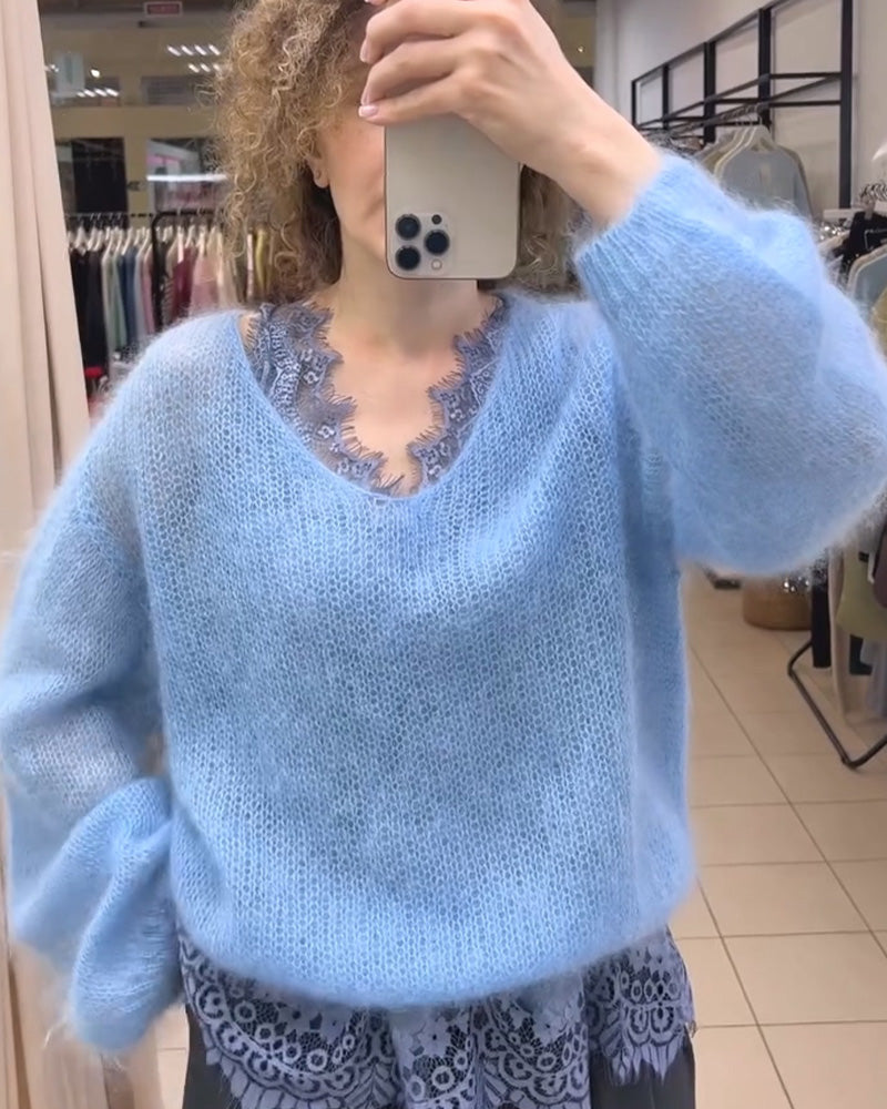 Pullover Col V Uni Patchwork