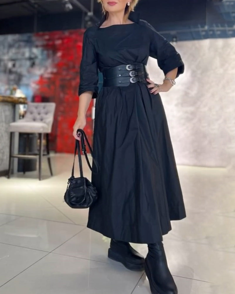 Robe élégante De Couleur Unie à Col Carré