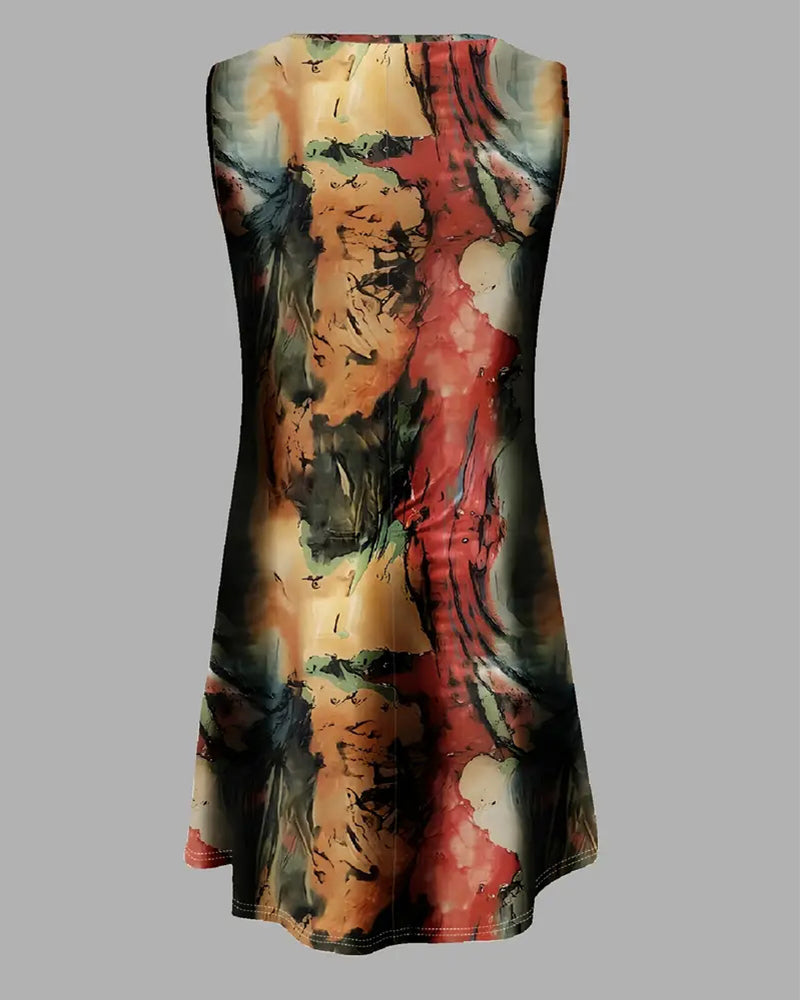 Robe Imprimée Col Rond Sans Manches