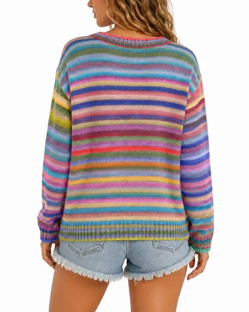 Cardigan Arc-En-Ciel Rayure Bouton