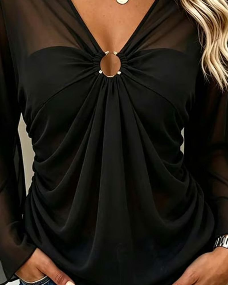 Blouse Col V Anneau Métallique Twist