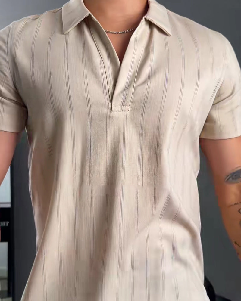 T-Shirt Décontracté À Col Polo Et Côtes Pour Homme