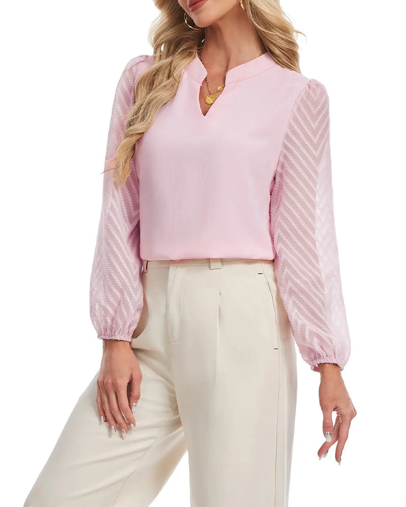 Blouse Col Montant Manche Longue Texturé Mesh