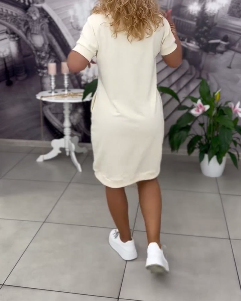 Robe Mode Col En V Manches Courtes