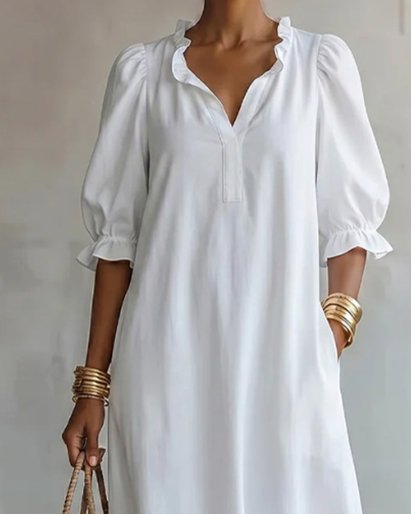 Robe Col Montant Manches Bouffantes