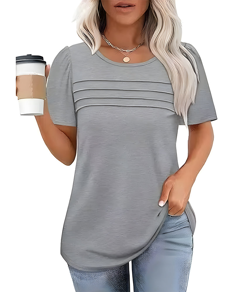 T-Shirt Plissé Ample Col Rond Manches Courtes