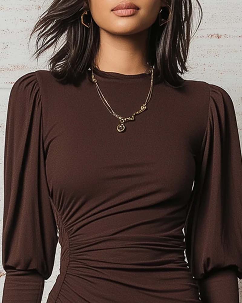Robe Plissée Bodycon Manche Longue
