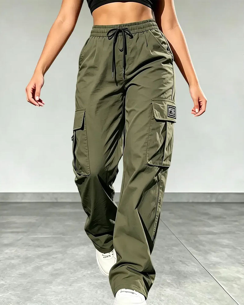 Pantalon Taille Élastique Cordon De Serrage Poche Cargo