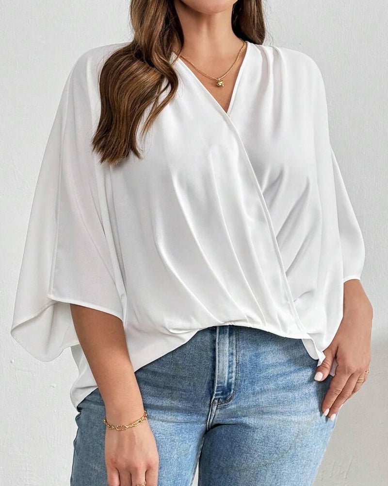 Blouse Col V Croix Irrégulière Unie
