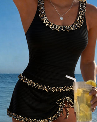 Tankini Léopard Imprimé Dentelle Col En U Robe