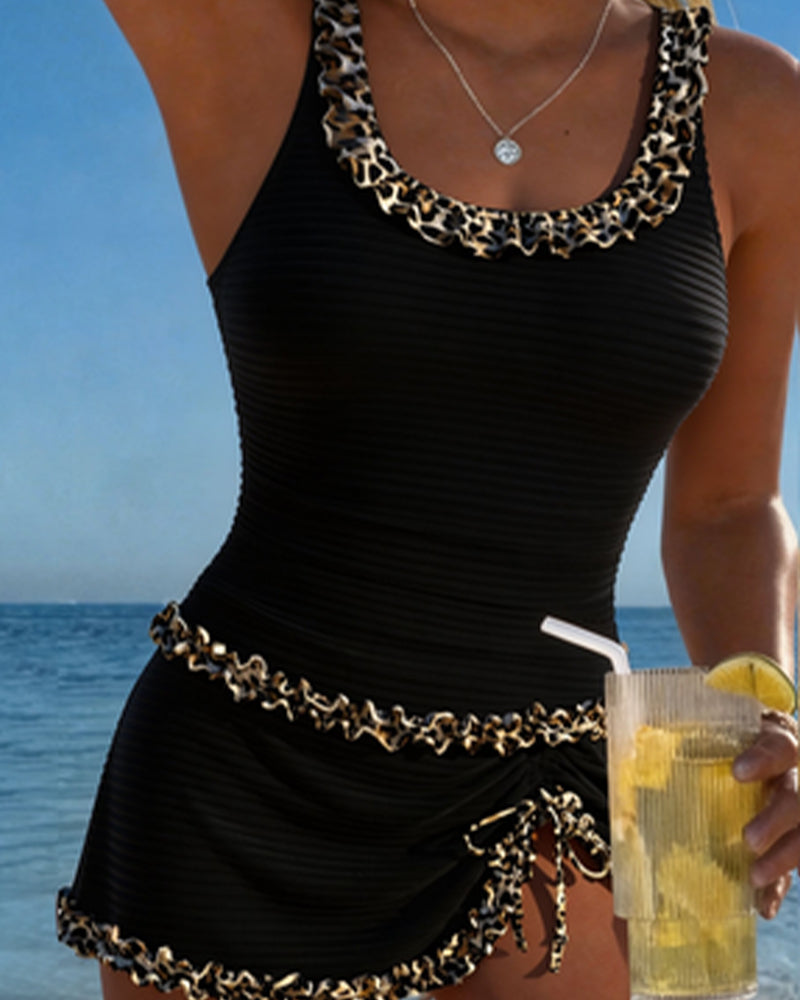 Tankini Léopard Imprimé Dentelle Col En U Robe