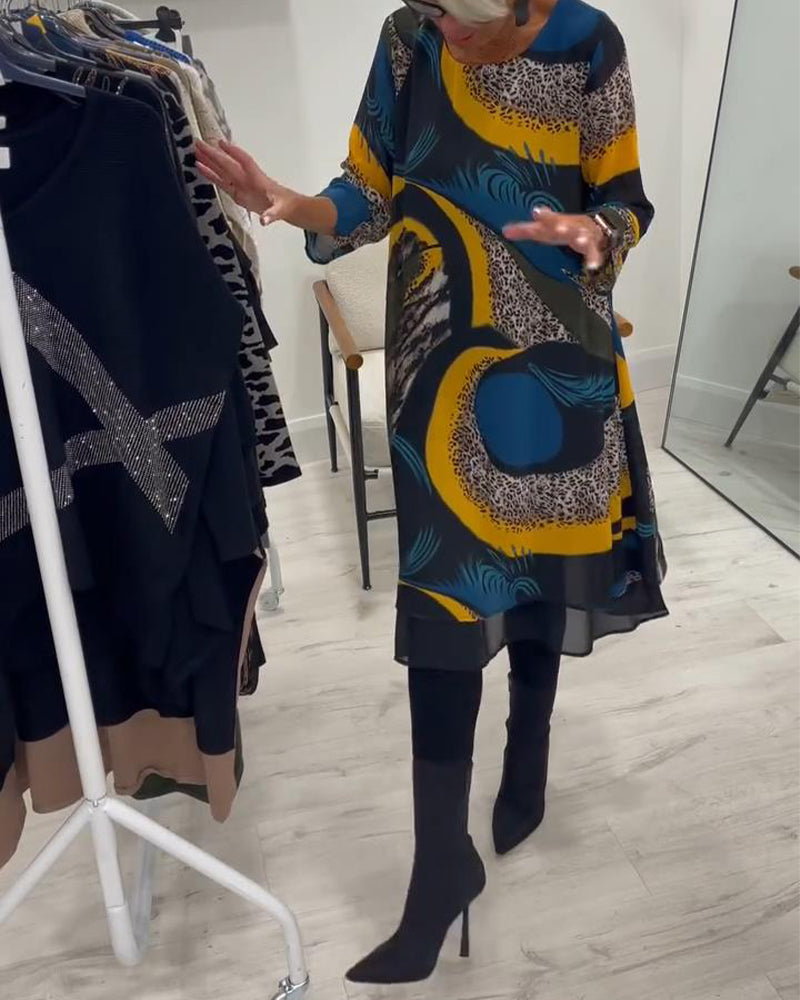 Robe Élégante Imprimée À Col Rond