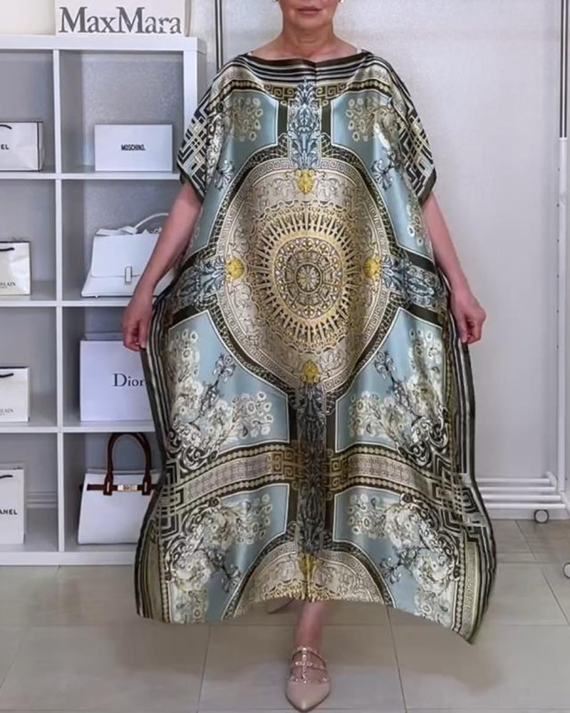 Robe ample fendue imprimée bohème