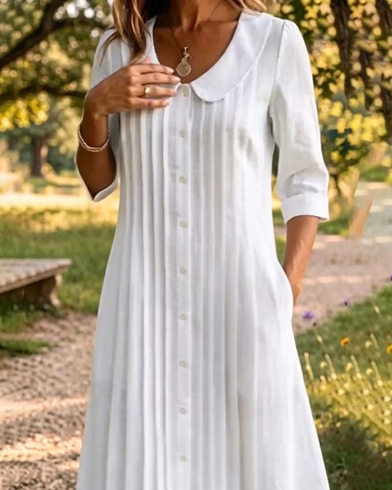 Robe Plissée Manches Trois-Quarts