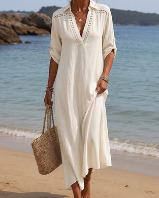 Robe Col V Découpé Jupe Ample