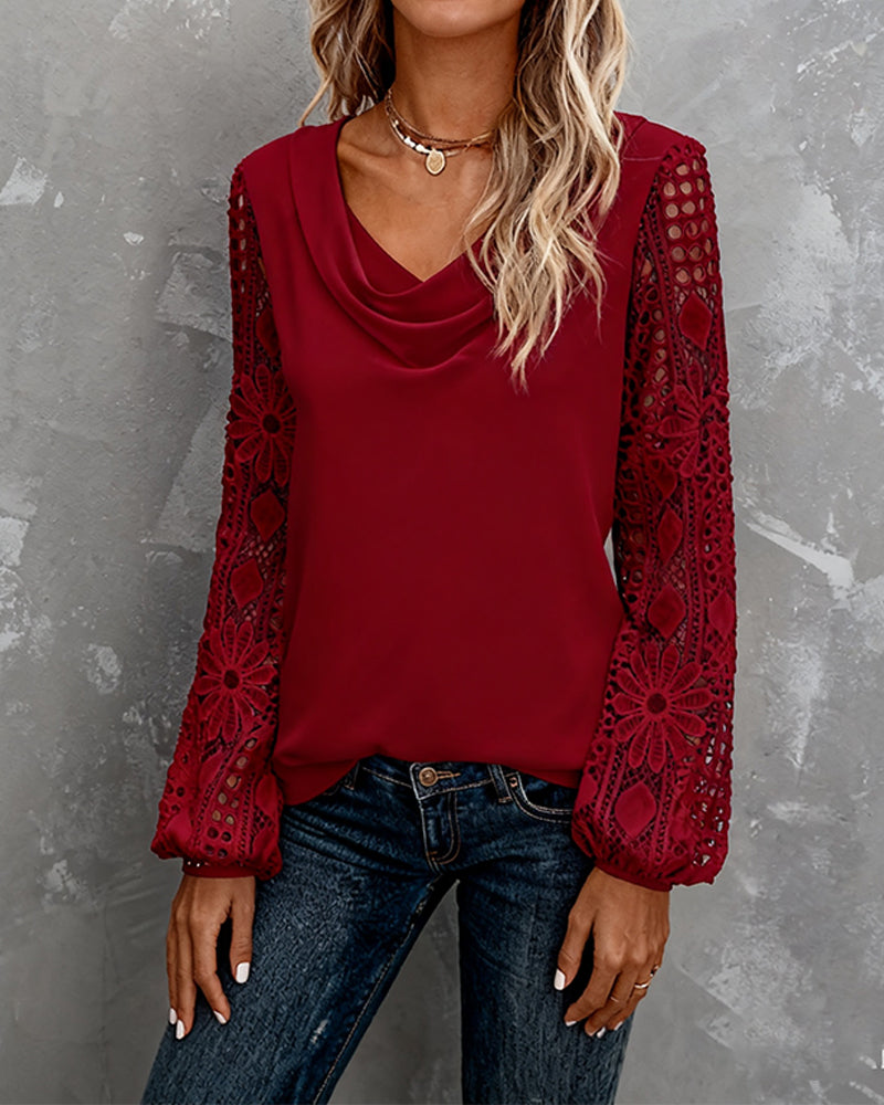 Blouse Dentelle Crochet Col Froncé