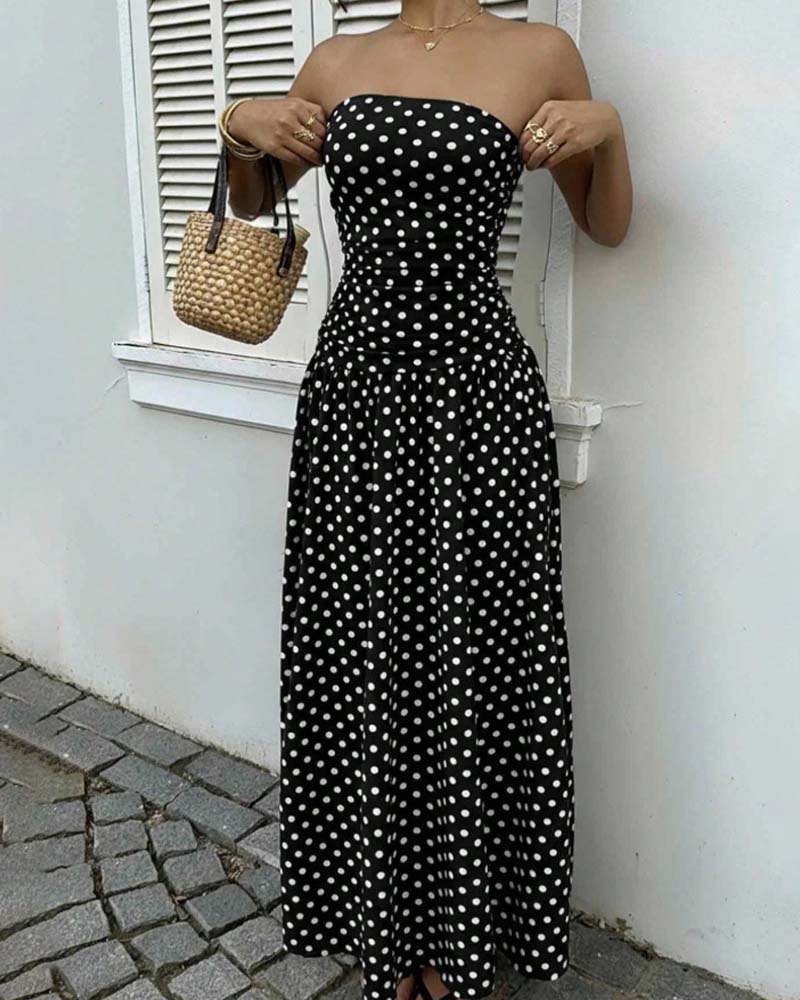 Robe Bandeau À Pois Ligne A Longue