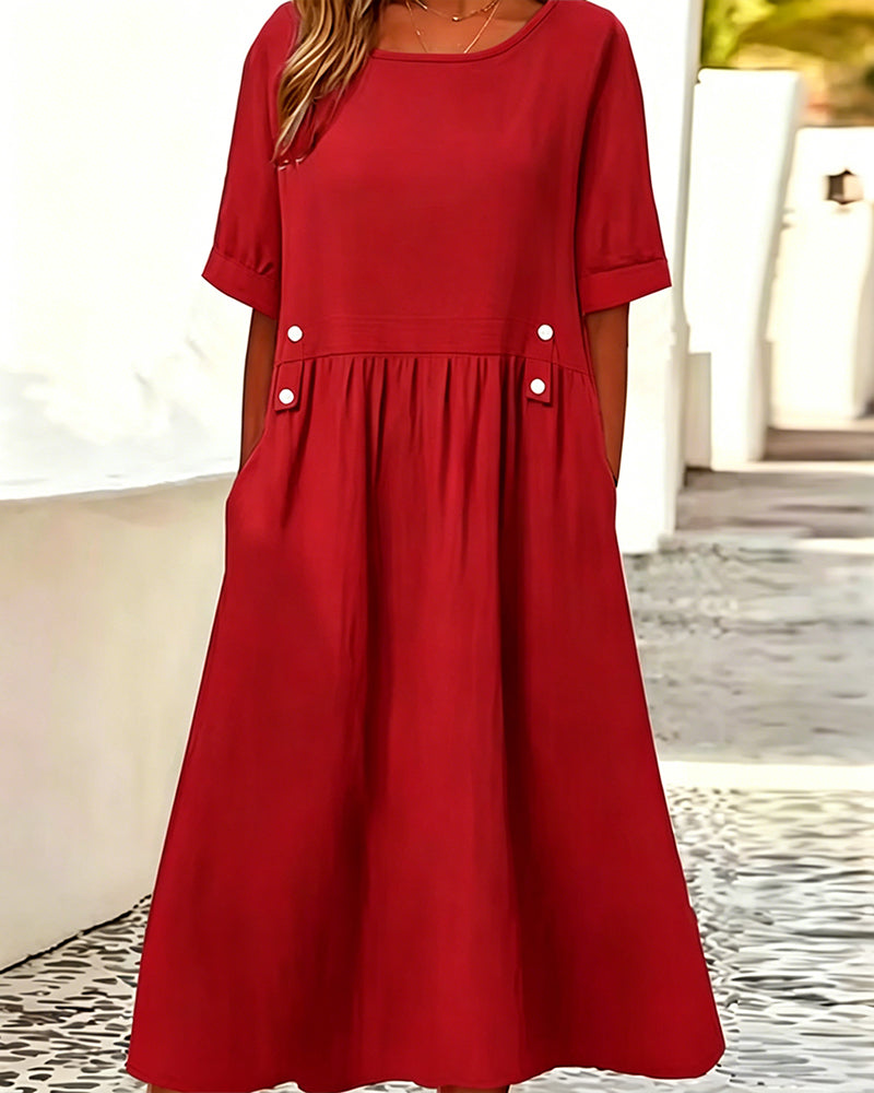 Robe Encolure Ronde Manche Courte Couleur Unie